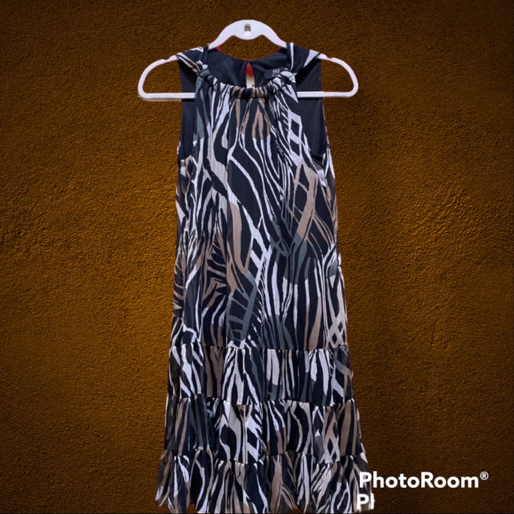 JBS Petite zebra print/black,tan, brown, cream, cut-in shoulder dress Size 6P